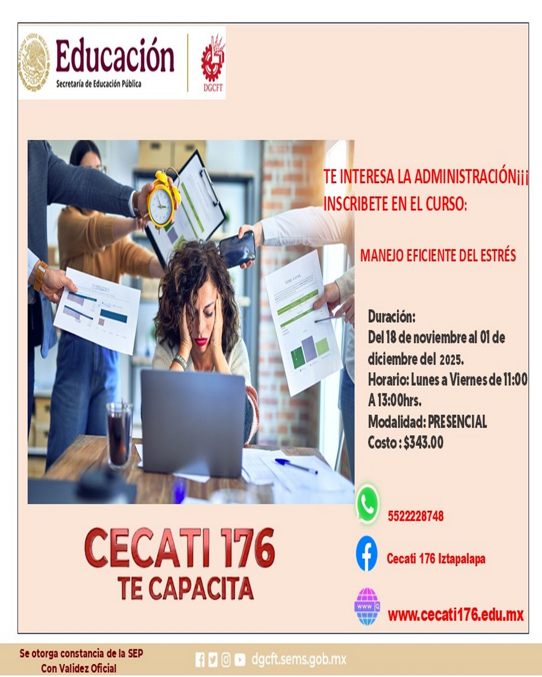 MANEJO EFICIENTE DEL ESTRÉS -¿Te gustaría inscribirte en este curso? ¡Pregunta por el programa STyFE en el WhatsApp del plantel y aparta tu lugar