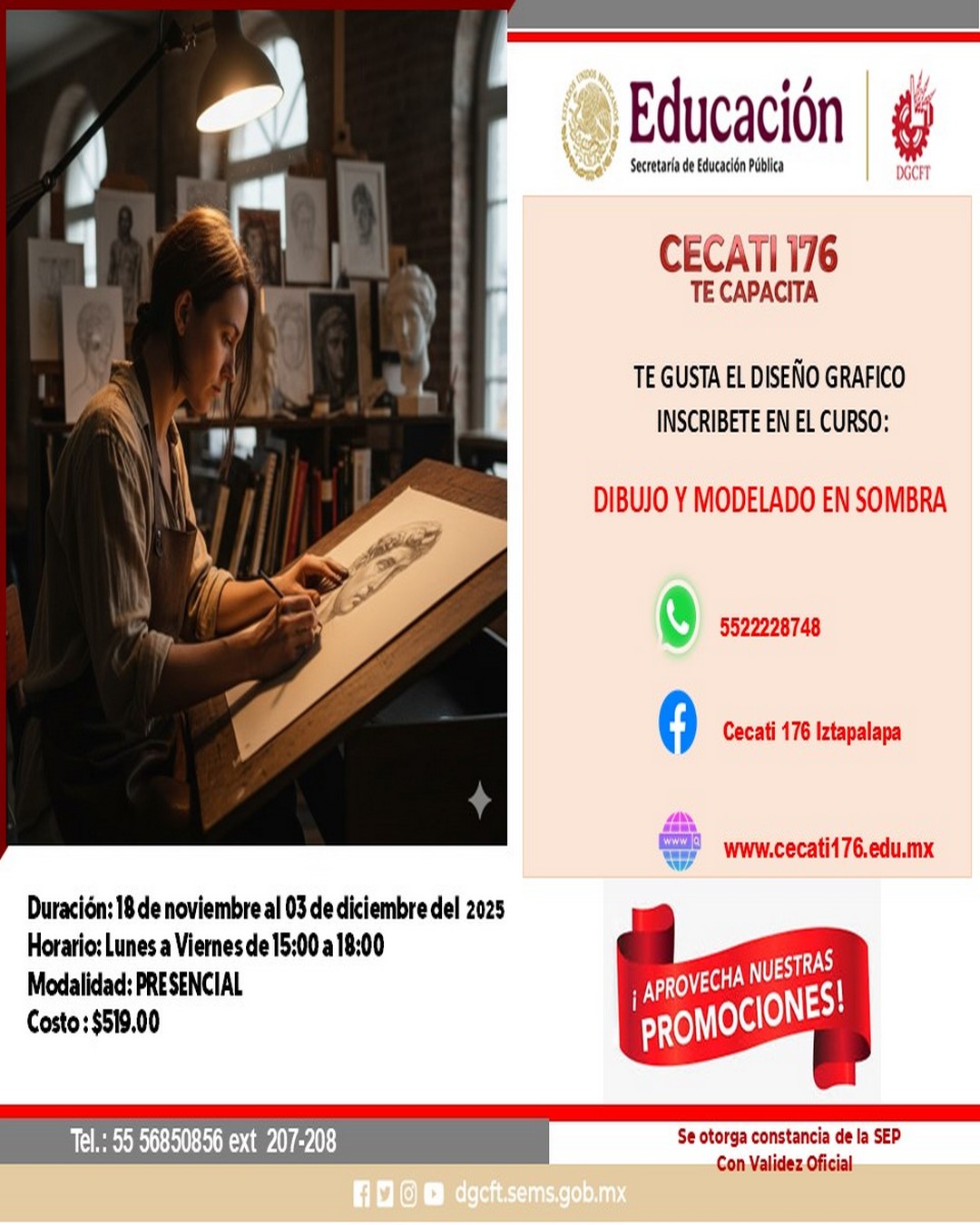 DIBUJO Y MODELADO EN SOMBRA -¿Te gustaría inscribirte en este curso? ¡Pregunta por el programa STyFE en el WhatsApp del plantel y aparta tu lugar