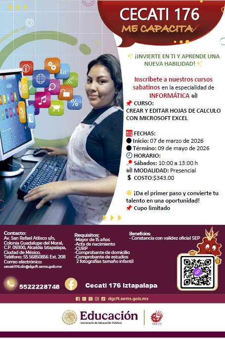 🎓✨ El CECATI 176 te invita a inscribirte a nuestros cursos sabatinos
